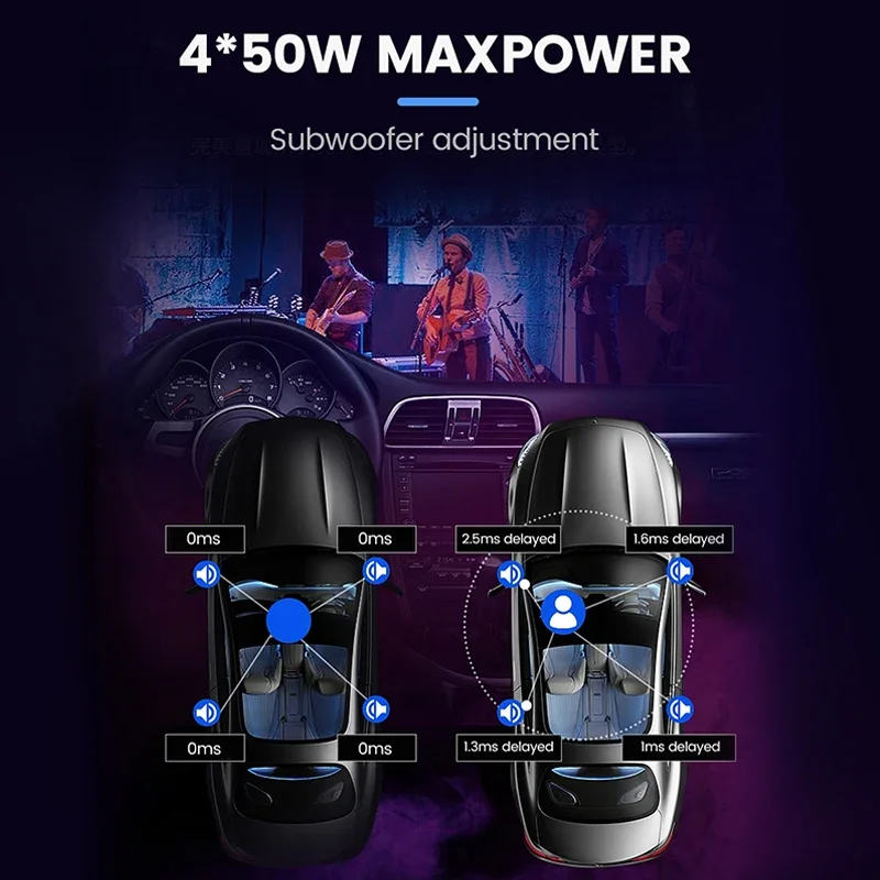Atualização do rádio do carro Processador de Áudio Digital DSP, Amplificador de Potência, Subwoofer Stereo, TDA7851 Fibra Óptica Entrada, Plug and Play 12V, 4x50W