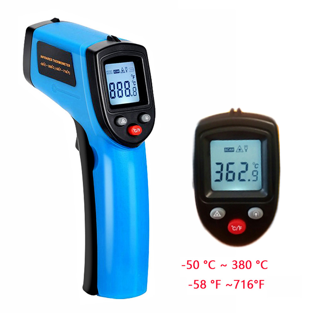 Draagbare GM320 Infrarood Thermometer C/F Non Contact Pyrometer Industriële Digitale Ir Temperatuur Meter -50 ~ 380 ℃ graden Celsius: blue-380