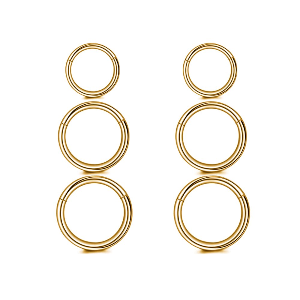 1 Pair Hypoallergenic Unisex Surgical Stainless Steel Small Cartilage Helix Hole Piercing Hoop Earrings Set for Men Women: WHITE / Pure Gold Color