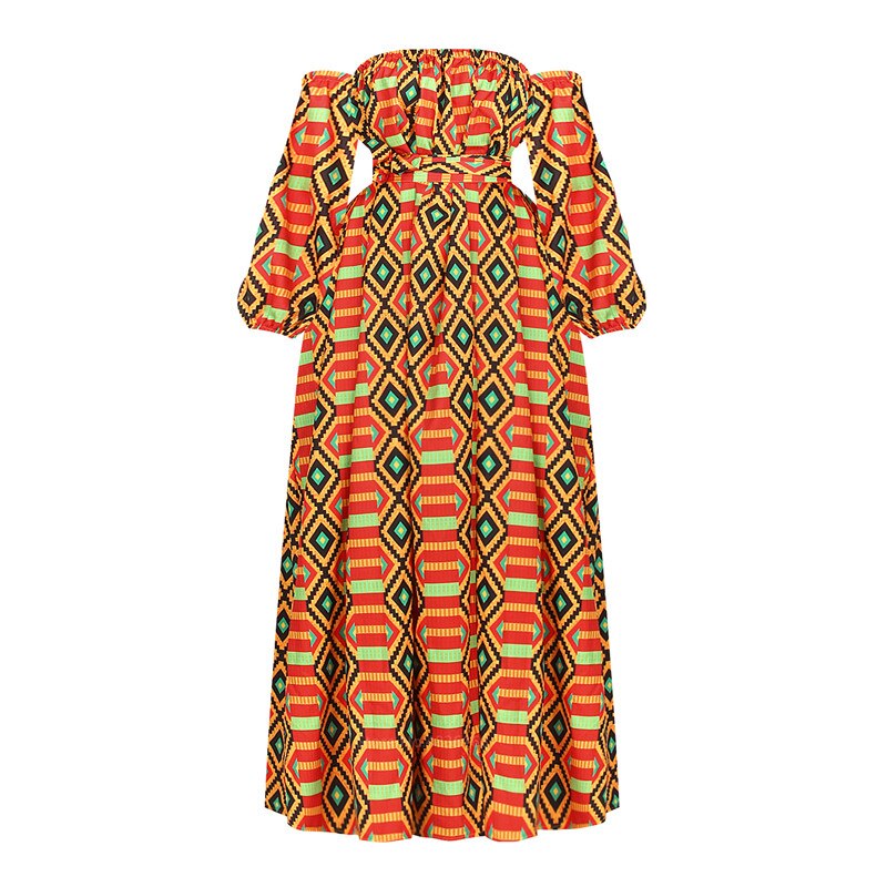 Afrikaanse Dames Kleding Nieuws Schouder Uit Jurk Dashiki Print Lange Mouwen Maxi Kleding Plus Size Afrikaanse Jurken Voor Vrouwen: Color1 / SM