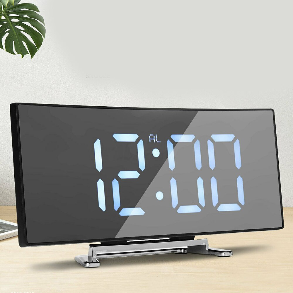Digital Alarm Clock Curved Dimmable LED Digital Clock for Kids Bedroom WHite Large Number Clock