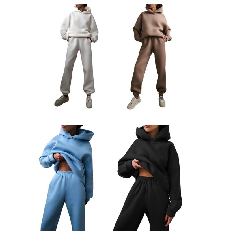 Ensemble deux pièces pour femme, sweat-shirt à manches longues et pantalon de couleur unie, à la