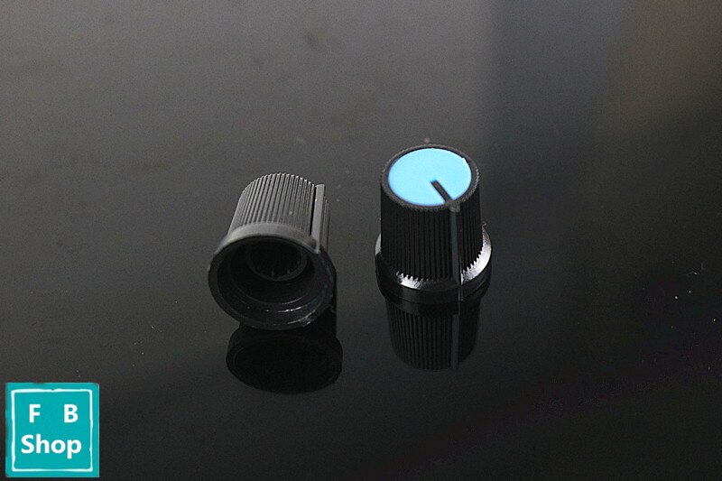 10PCS/LOT 6mm Shaft Hole Dia Plastic Threaded Knurled Potentiometer Knobs Caps: Blue