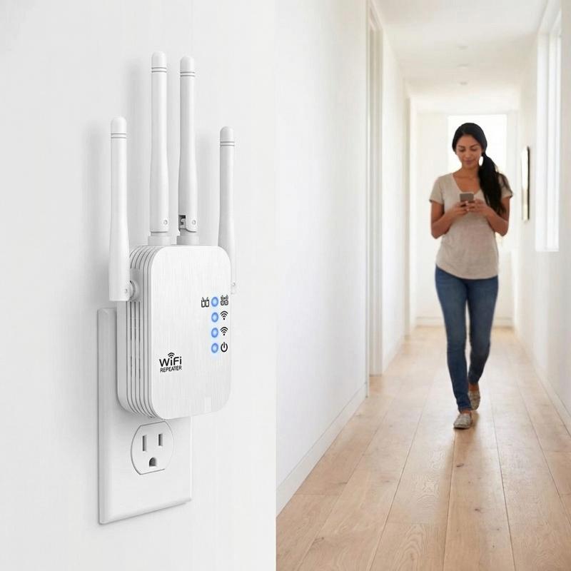 Wifi-signaalversterker met groot bereik en bekabelde verbinding voor een stabiele signaalversterker voor thuis, slaapkamer en kantoor.