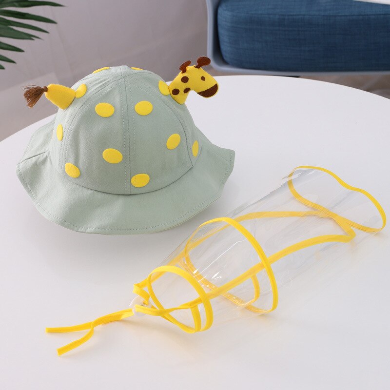 Anti-spyttende beskyttende hat med aftagelig gennemsigtig dæksel støvtæt solhatte til børn drenge piger fisker fiskeri hat: Militærgrøn