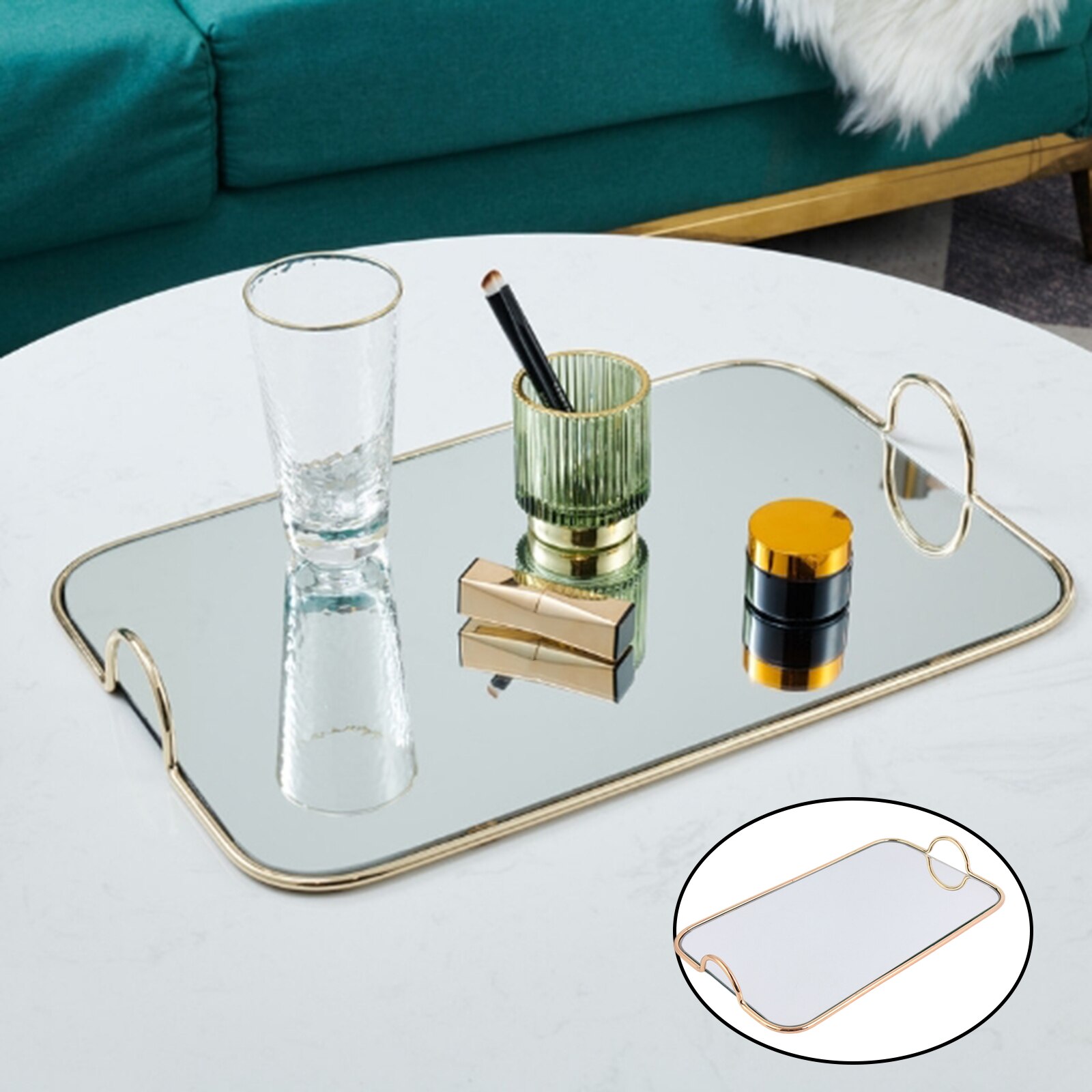 Rechthoekige Mirrored Lade Sieraden Parfum Organisator Decoratieve 35x20x4.5cm