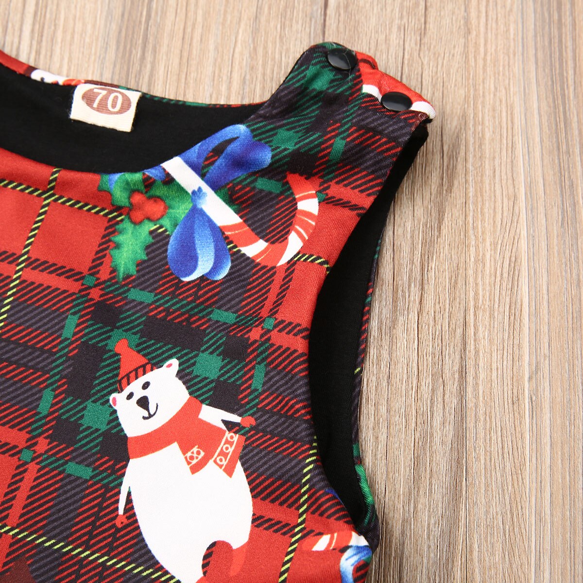 Xmas Toddler Baby Boys Girls Christmas Romper Sleeveless Cotton Plaid Jumpsuits Outfit Clothes