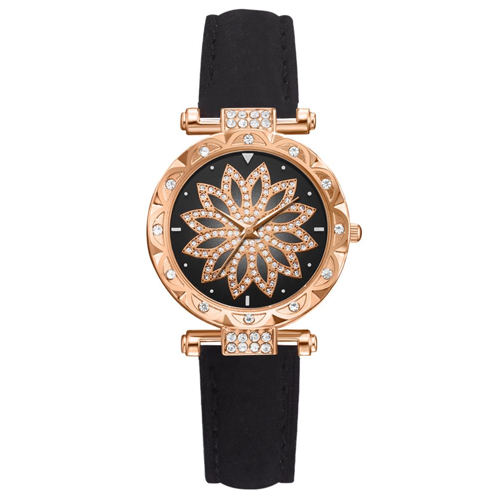 Frauen Uhr Armband 2 stücke Set Starry Sky Damen Armband Uhr Casual Leder Quarz Armbanduhr Uhr Relogio Feminino: Black