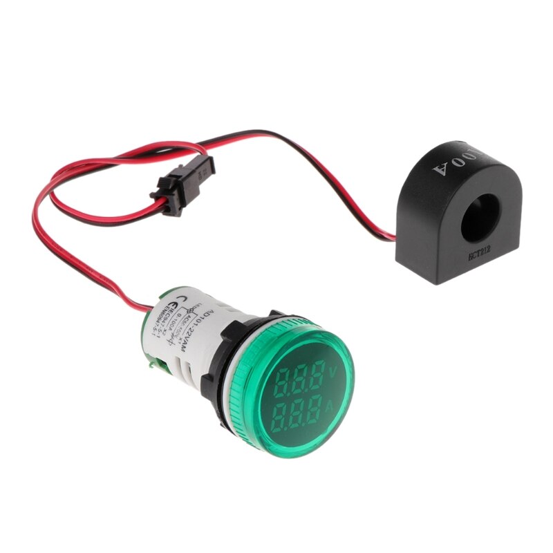 Digital Voltmeter Amperemeter 22mm Runde AC 50-500V 0-100A Spannung Volt Ampere-Monitor: GN