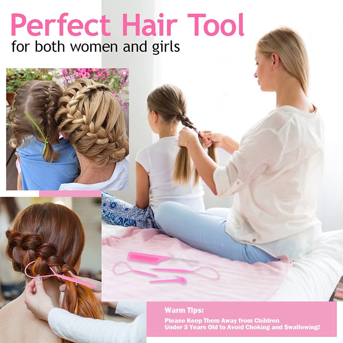 Juego de Herramientas para trenzado de cabello, Kit de herramientas de cola de Topsy para peluquería, accesorios para peinado de cabello DIY, trenzas de ciempiés franceses simples, 4 unids/set