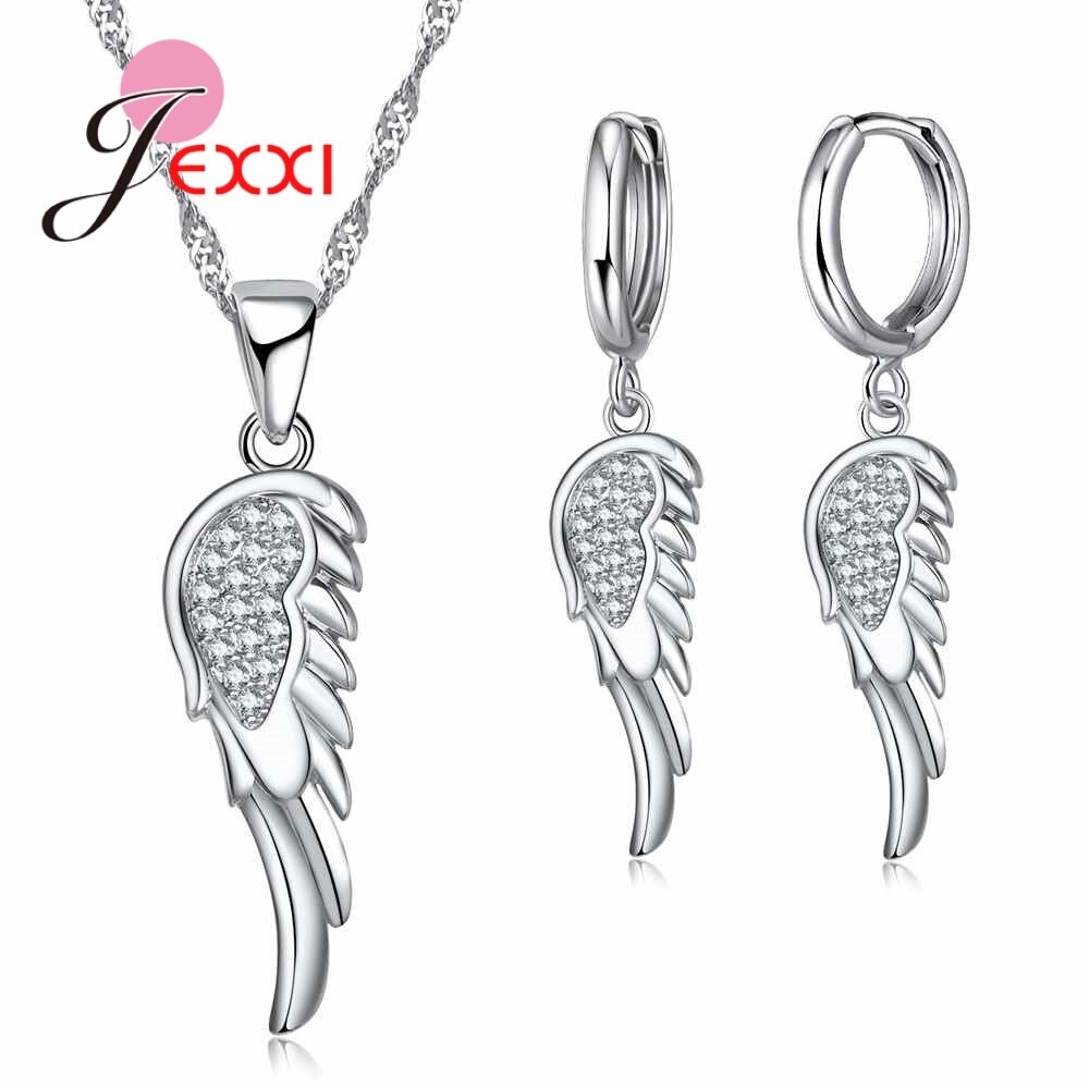 925 Sterling Zilveren Sieraden Sets Angel 'S Wings Leuke Set Voor Meisjes Dagelijks Ketting En Oorbel Beste Voor vrouwen