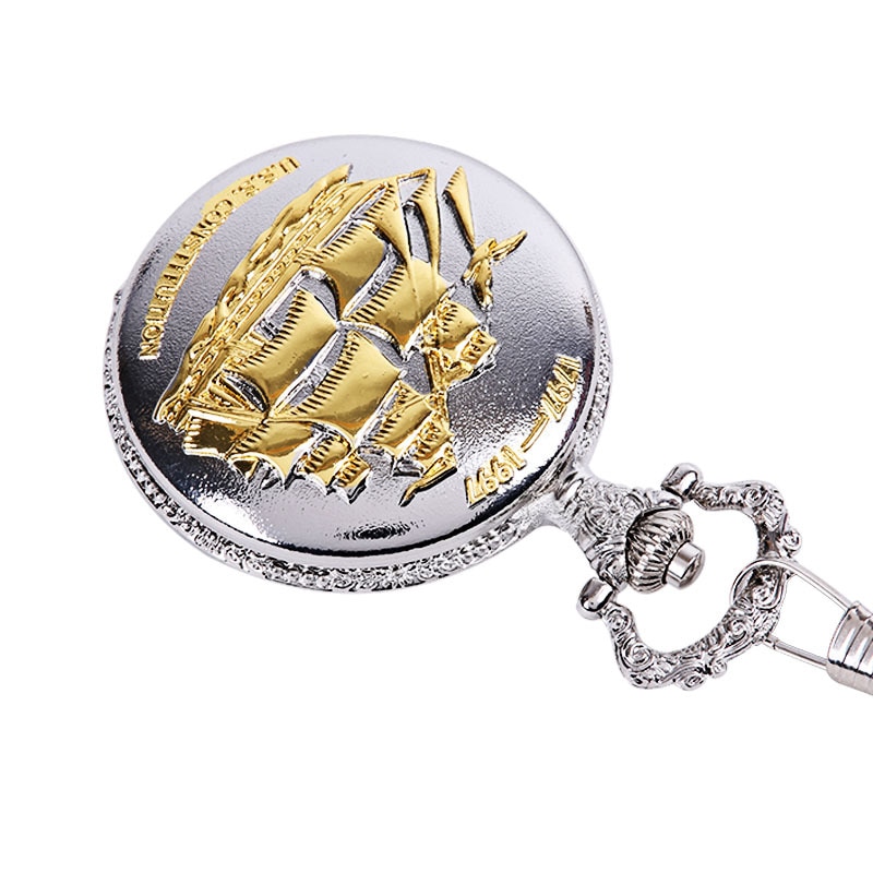 9020 Retro silver large sailing boat smooth sailing boat pocket watch classic nostalgic flower sailing boat pocket watch