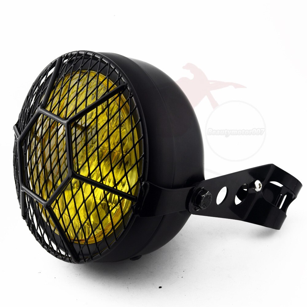 6.5 Inch Retro Motorcycle Headlight Grill Side Mount Cover with Bracket Motorcycle Side Mount Headlight Cover 35-43mm: Hexagon Diamond W