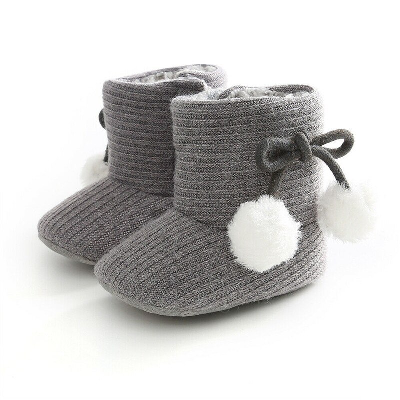 Baby Winter Boots Warm Soft Sole Booties Girls Boys Knitted Plush Toddler Shoes Snow Boots Black Gray Pink: Gray / 7-12 Months