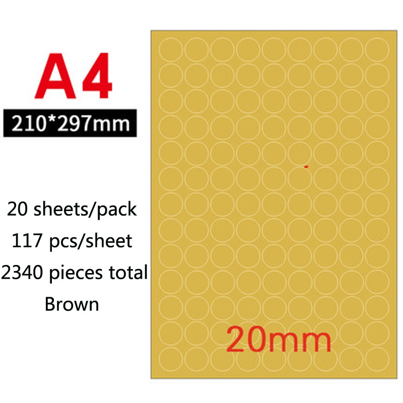 A4 redondo blanco brillante/adhesivo de papel kraft sello en blanco para impresoras o escritura a mano diámetro 2,5 cm 3cm 4cm 6cm