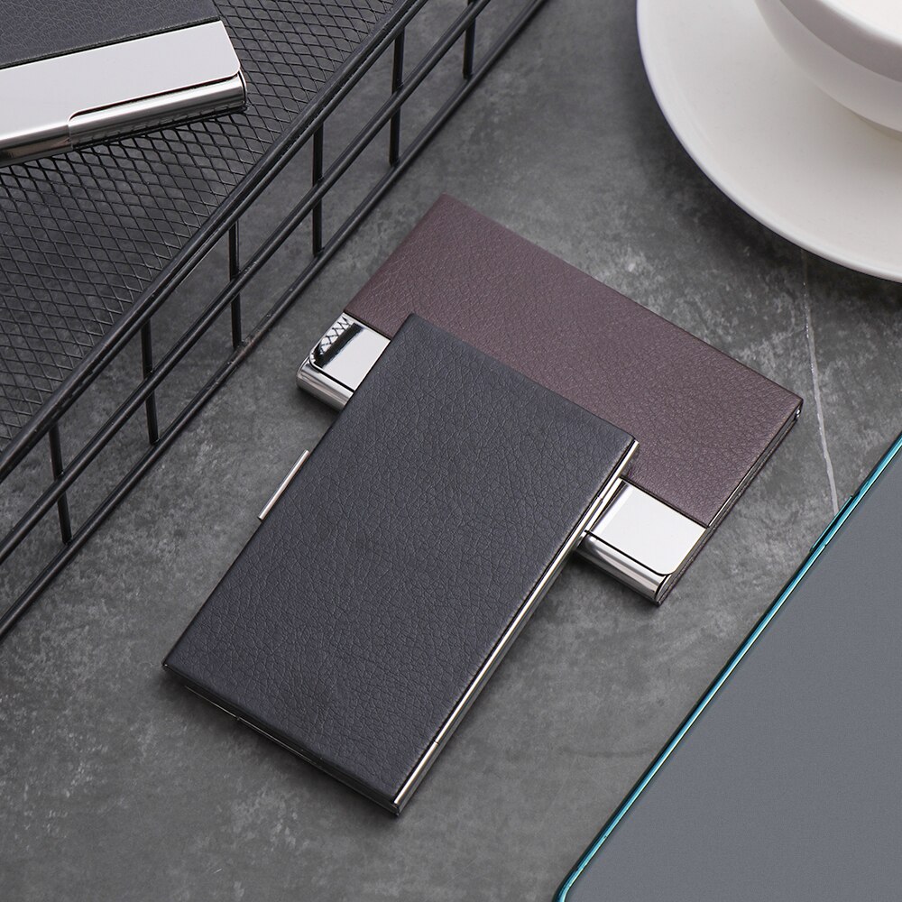 1 pc unisex visittkortholder pu skinn solid visittkort etui metall lommebok vanntett rustfritt stål kredittkortholder