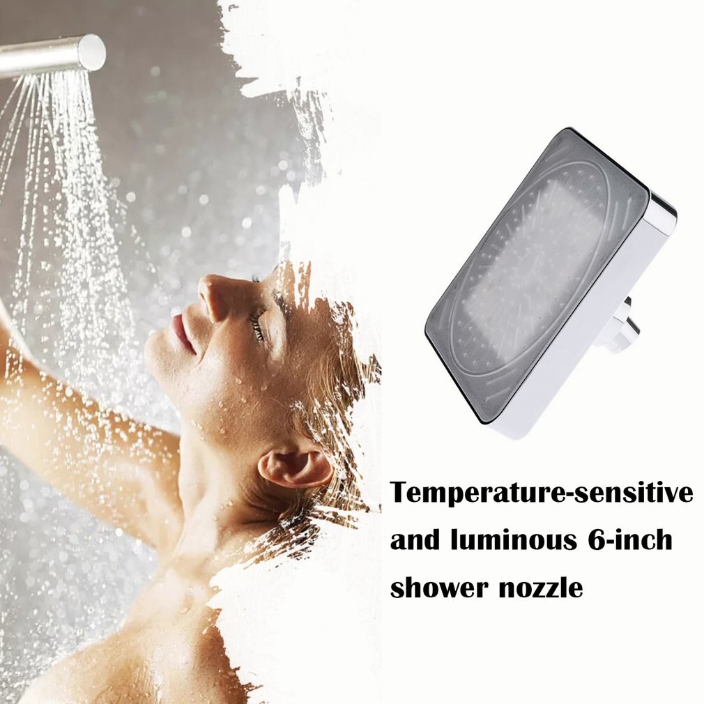 Temperature Sensing Luminous 6 Inch Shower Head Water Tap Color Changing Shower Tool Led Bathroom Top Spray