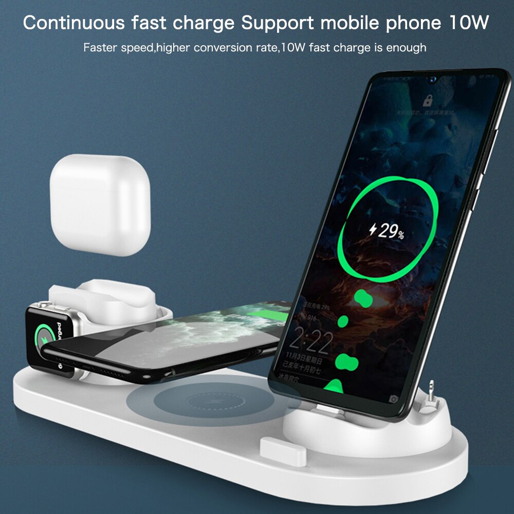 6 in 1 Wireless Charger For Apple Watch 6 5 4 3 iPhone 12 11 X XS XR 8 Airpods Pro Samsung Xiaomi 10W Qi Fast Charging Stand