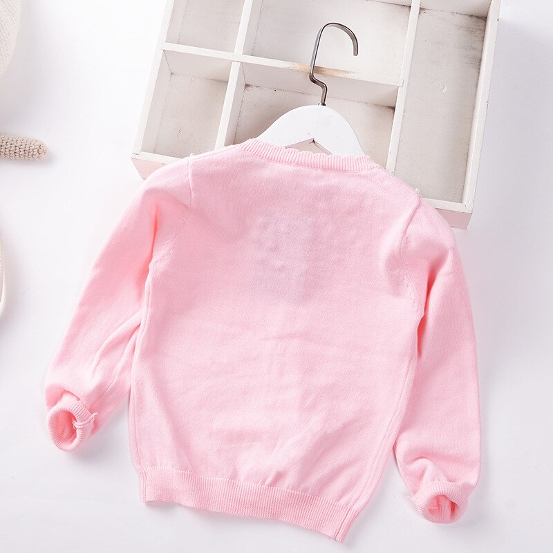 Children Knitted Cardigan Girls Sweater 2022 Spring Summer O-Neck Baby Sweaters Kids Clothes Toddler Coat 2-7y Pearls