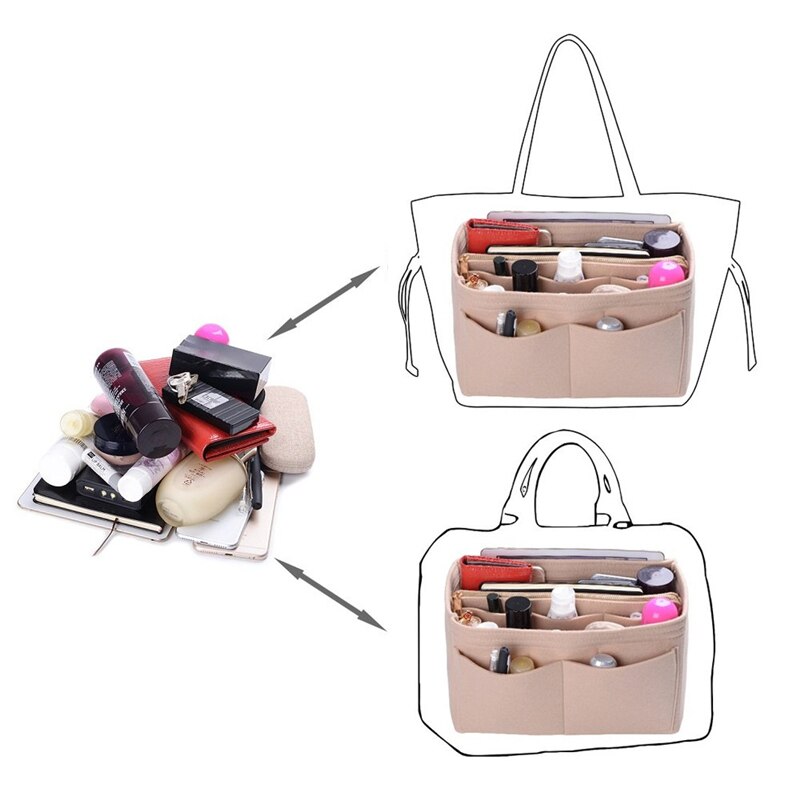 Popular Women's Makeup Organizer Felt Cloth Insert Bag Multi-functional Travel Cosmetic Bag Girl Storage Toiletry Liner Bags