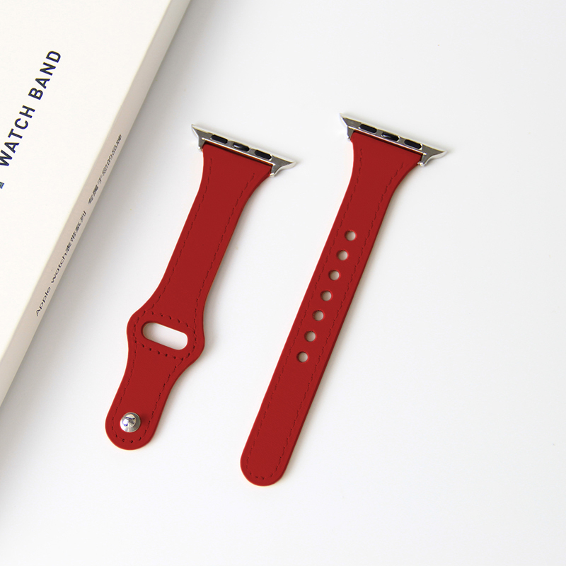 Thin Leather Strap for Apple Watch Band 10 9 8 42mm 46mm 41mm 44mm 45mm 38/40mm Women Watchband Bracelet Belt iWatch 7 se 6 5 4: Rood / 14mm