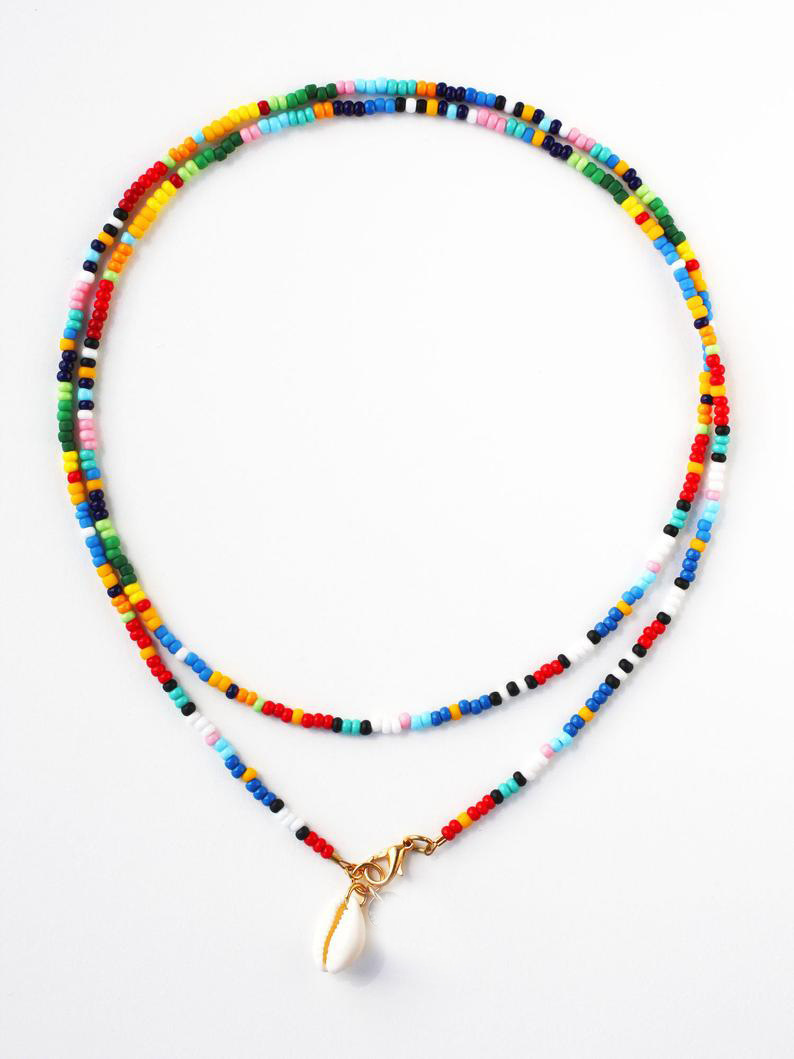 Shell Choker, Porceleinslak Shell Ketting, Hippie Gelaagde Ketting, DIY Gelaagdheid Kleur Kralen Chokers 29 "lange, mode Vrouwen Sieraden