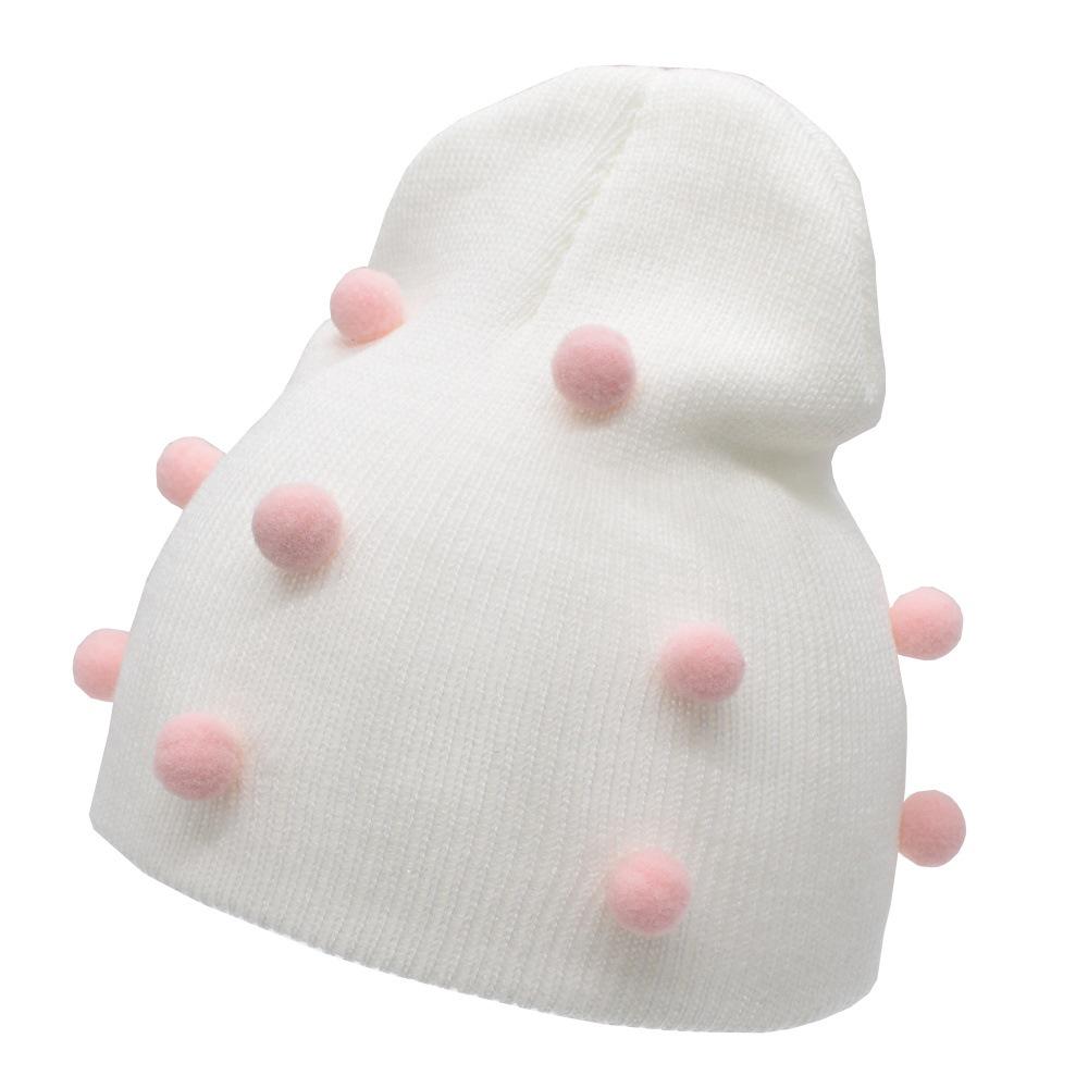 Babymutsje gebreid goede elastische muts pompon lente herfst gebreide warme muts jongen meisje unisex met kleurrijke kleverige ballen: 06