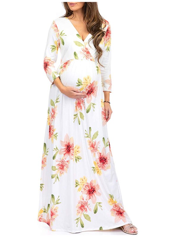 Lemoiitea Zwangere casual blouse moederschap mode lange mouwen bloemenprint shirt V-hals kruis voorkant geplooide blouse voor zwangerschap dames borstvoeding T-shirt moeder verpleging top, Rood, L