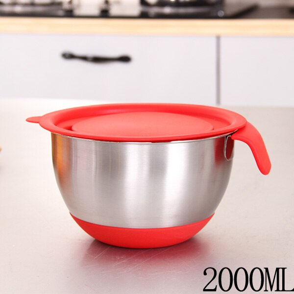Recipientes de mezcla de ingredientes de acero inoxidable, mezclador de pan, ensalada, cocina, con tapa y cepillador, DIY: 18CM 2000ML