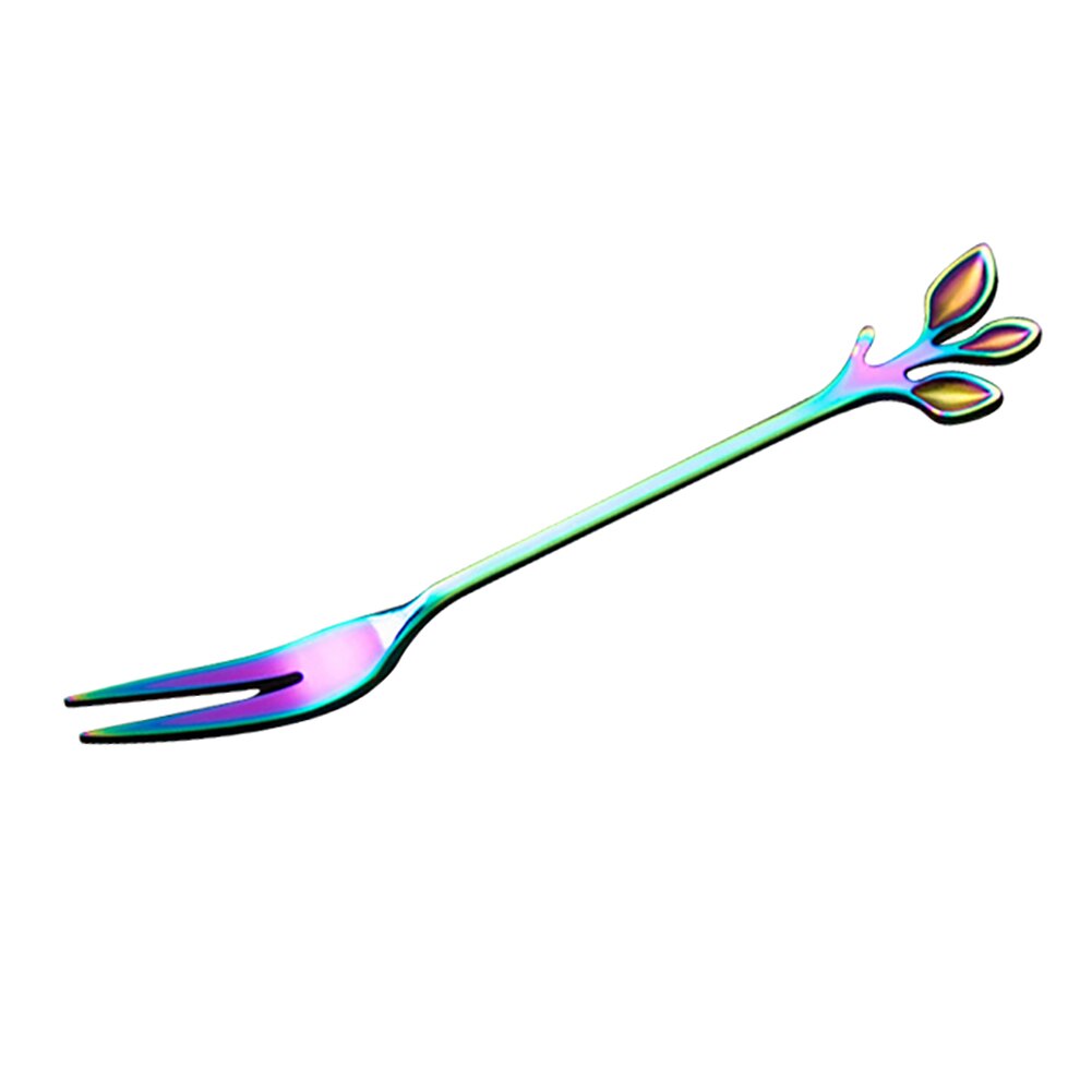 Tenedor para fruta de hoja de acero inoxidable, cuchara para mezclar café no tóxica, tenedores de cocina para fruta, cubiertos: Multi Color Fork