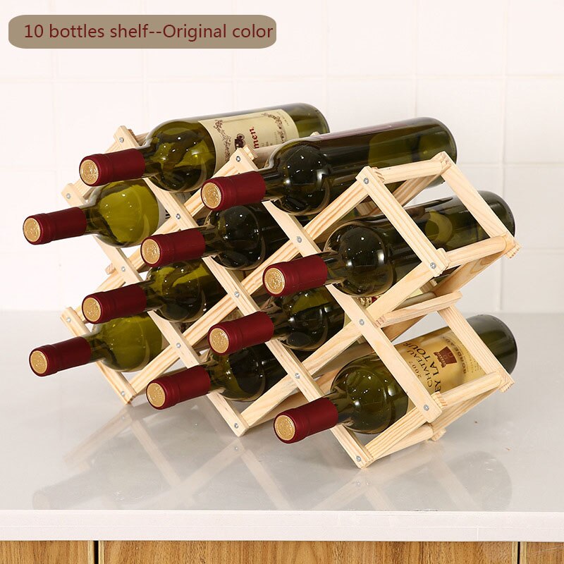 Collapsible Wooden Wine racks bottle cabinet stand Holders wood shelf organizer storage for retro display cabinet: 10 bottles-Original