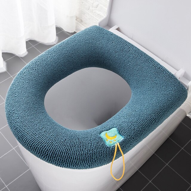 1pc Winter Warm Toilet Seat Cover Closestool Mat Washable Bathroom Accessories Knitting Pure Color Soft O-Shape Pad Toilet Seat: Green 2