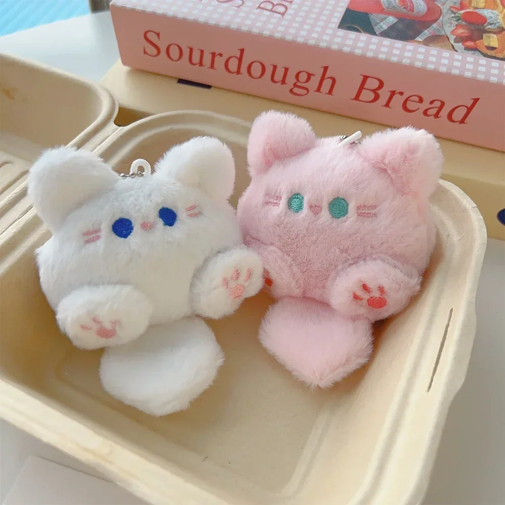 2 stks Kawaii Zachte Pluche Kat Pop Hanger Sleutelhanger Rugzak Pop Sleutelhanger Paar Tas Sleutelhanger Creatieve Pluizige Grappige Decoratieve: GRIJS