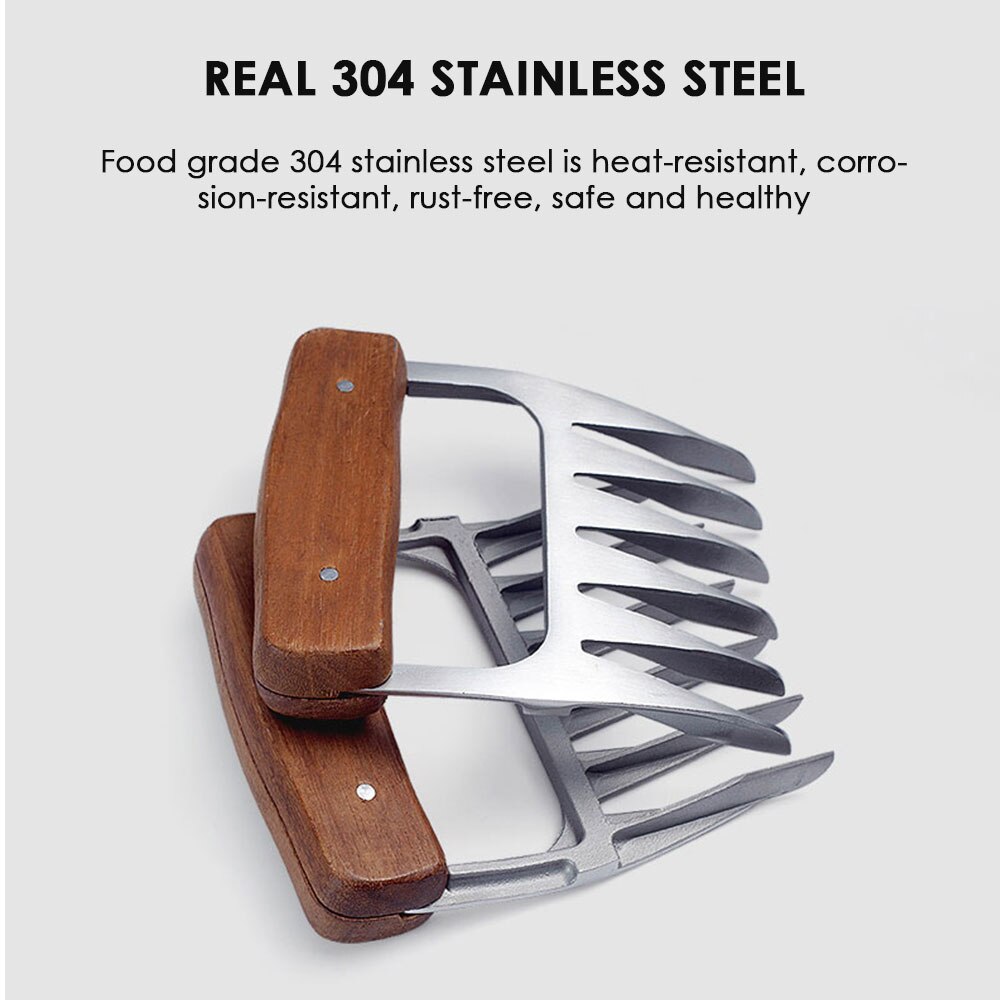 2PCs Stainless Steel Bear Claw Meat Separator Cooked Food Divider Turkey Fork Meat Divider Barbecue BBQ Meat Tearing Tool