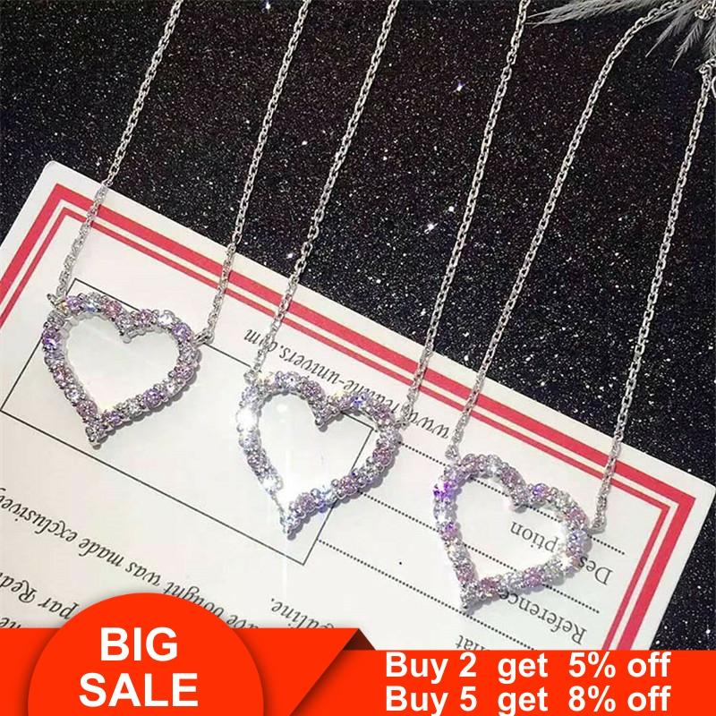 Ciondolo a forma di cuore promessa ciondolo AAAAA cz vero argento sterling 925 fidanzamento pendenti da sposa collane per gioielli da donna