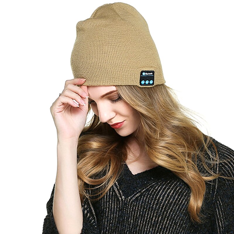 Bluetooth musik strik beanie hue huer trådløs smart cap headset hovedtelefon højttaler mikrofon håndfri musik  mp3 magisk varm smart cap: Abrikos