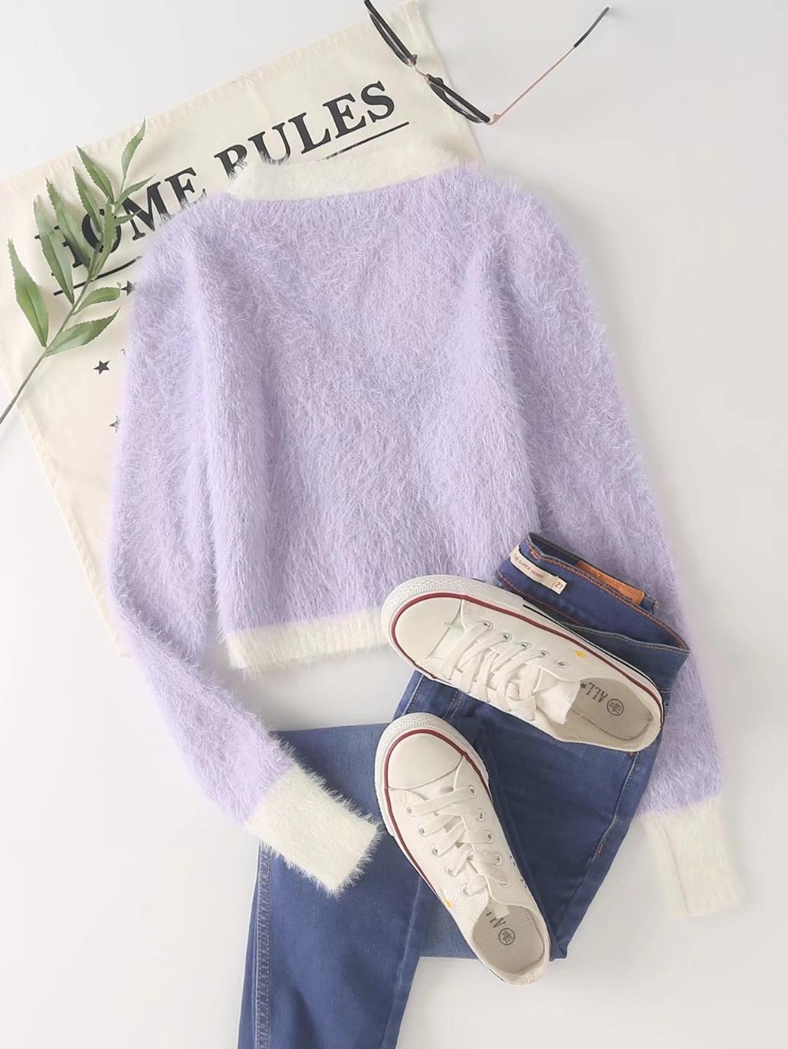Vrouwen Breien Single-Breasted Button V-hals Cropped Vest Shaggy Trui Cool Girl Blootgesteld Navel Lange Mouwen Jumper