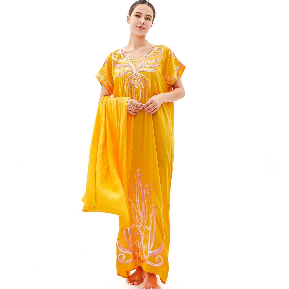 Abaya musulmana de algodón para mujer, caftán Dashik de Oriente Medio, ropa de África, India, Arabia Saudita, Pakistán, turbante bordado Djellaba R08