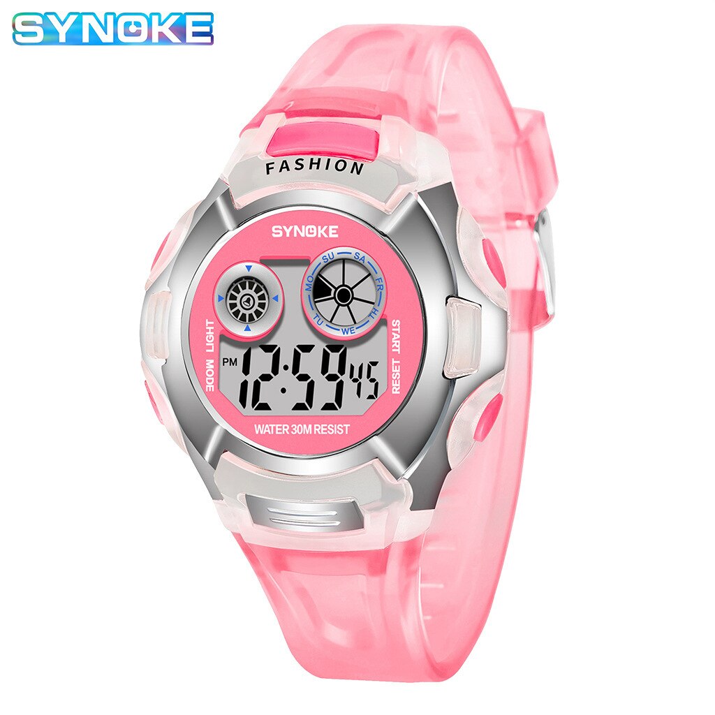 Synoke Transparante Kleur Mode Elektronische Horloge Alarm Zeven Kleuren Noctilucent Multifunctionele Sport Jongens En Meisjes Primaire Sc