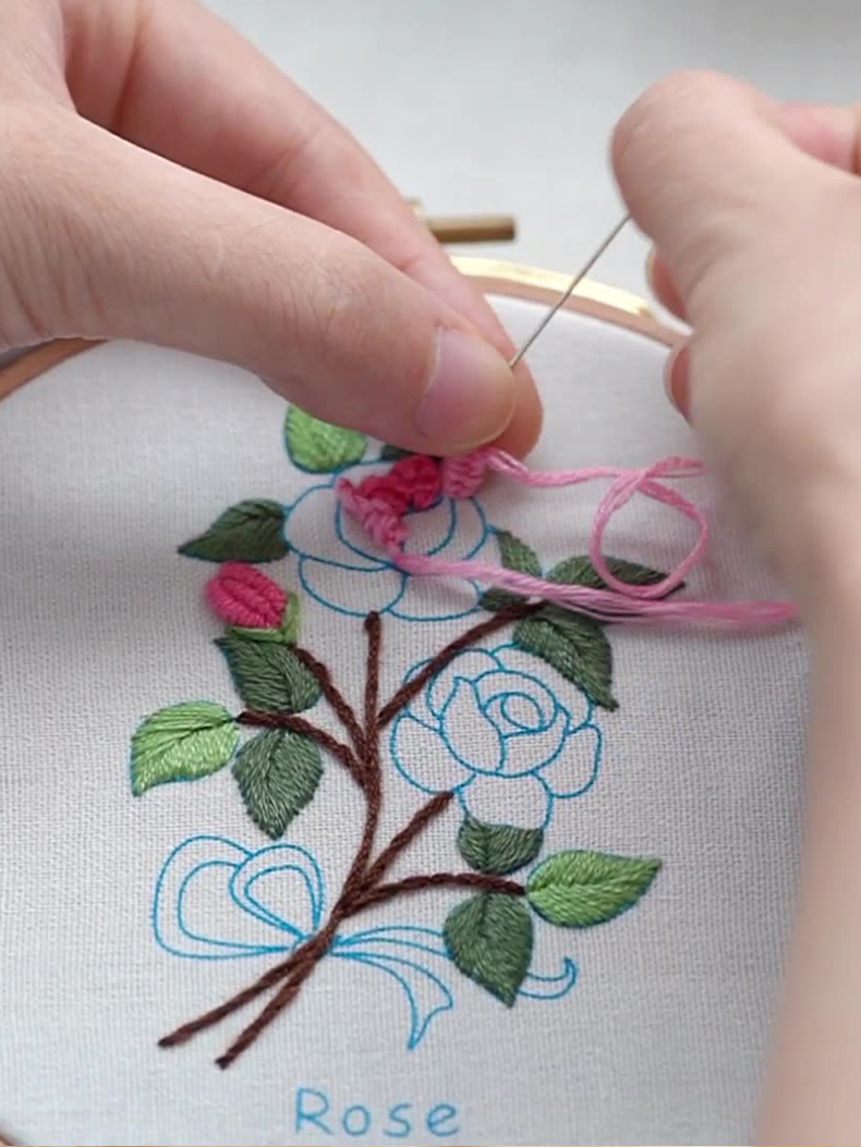 Beginner Embroidery Kit Flowers Pattern Diy Embroidery Full Kits Embroidered On Clothes Cross Stitch Sewing Embroideri With Hoop