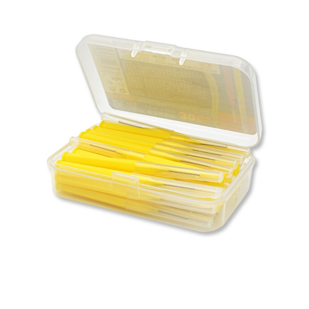 30 PCS Interdental Brush Portable Tooth Care Brush Tooth Cleaner Interdental Toothbrush Toothpick Oral Care Tool: YELLOW