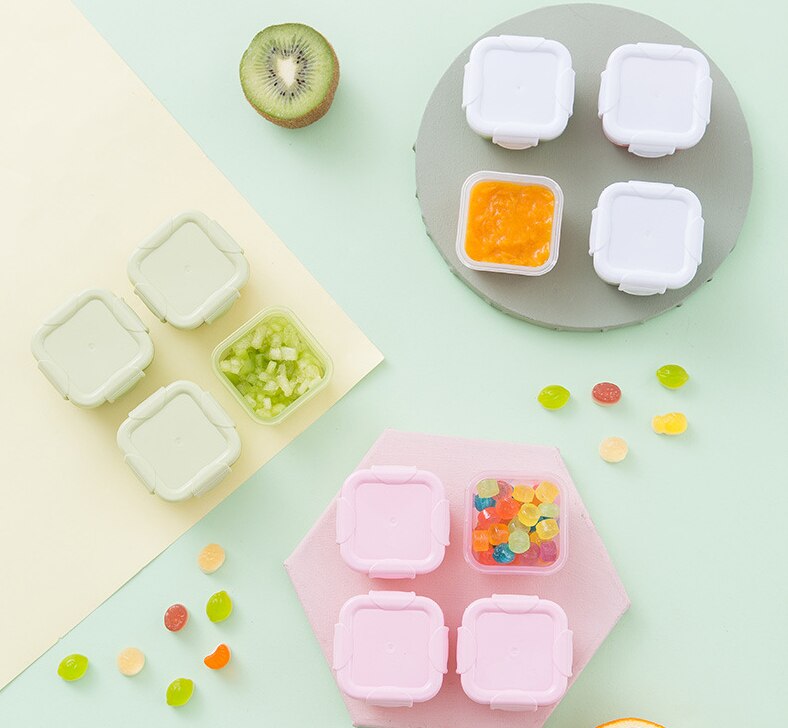 Cajas de almacenamiento de alimentos para bebés, vajilla de Color caramelo para niños, caja sellada, contenedores de comida para bebés, tazas reutilizables con bandeja, 6 unids/lote