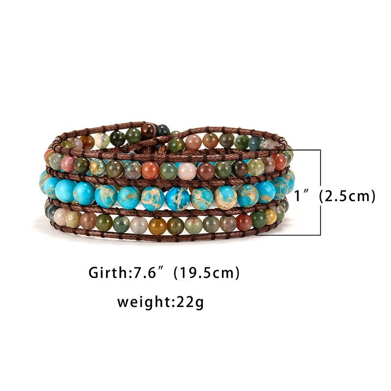 Pulsera de envoltura de cuerda de 3 capas para mujer piedra mate bohemio hecho a mano multicapa Mala cuentas de cuero joyería mujer: BR18Y0556