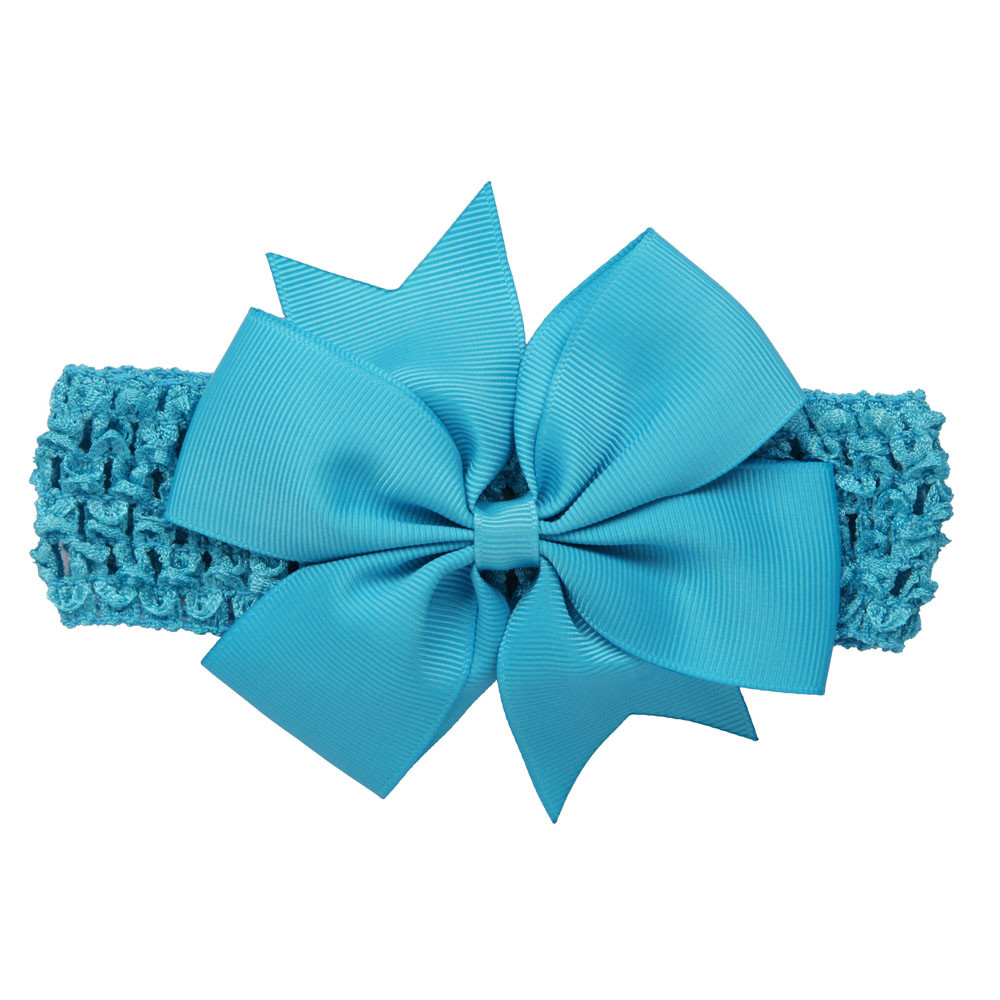 Baby Girl Bows Wave Headbands Big Bowknot Hair Accessories Cotton Wide Head Turban Infant Newborn Headbands Solid Headwraps: Blue