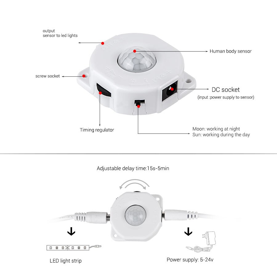 PIR Bewegung Sensor Schalter 5V-24V DC Menschlichen Körper Bewegung Infrarot Bewegung Detektor Auto schalten Kontrolle AUF/aus Heimat Verbesserung