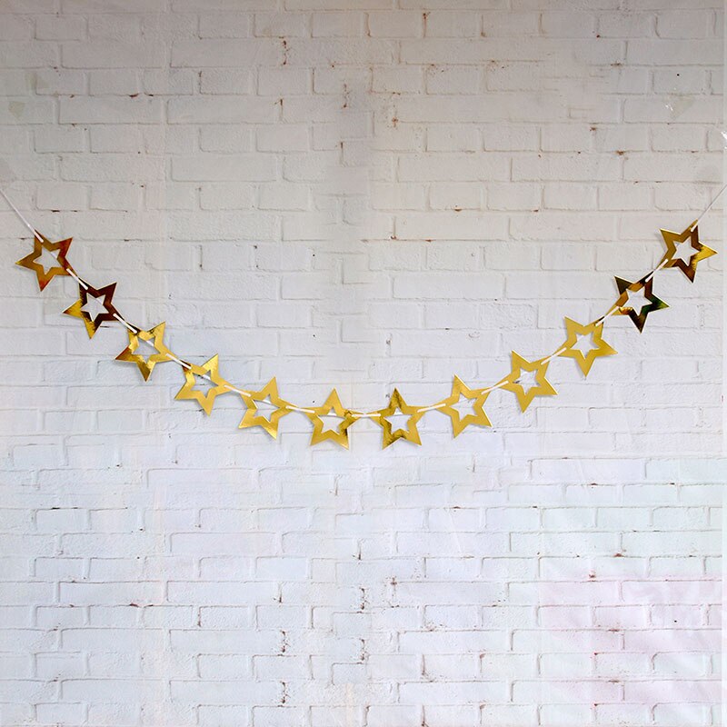 Heldere Goud Zilver Star Party Decoratie Hollow Star Papier Slingers Bruiloft Decor Verjaardag Feestartikelen Nursery Room Decor: Silver