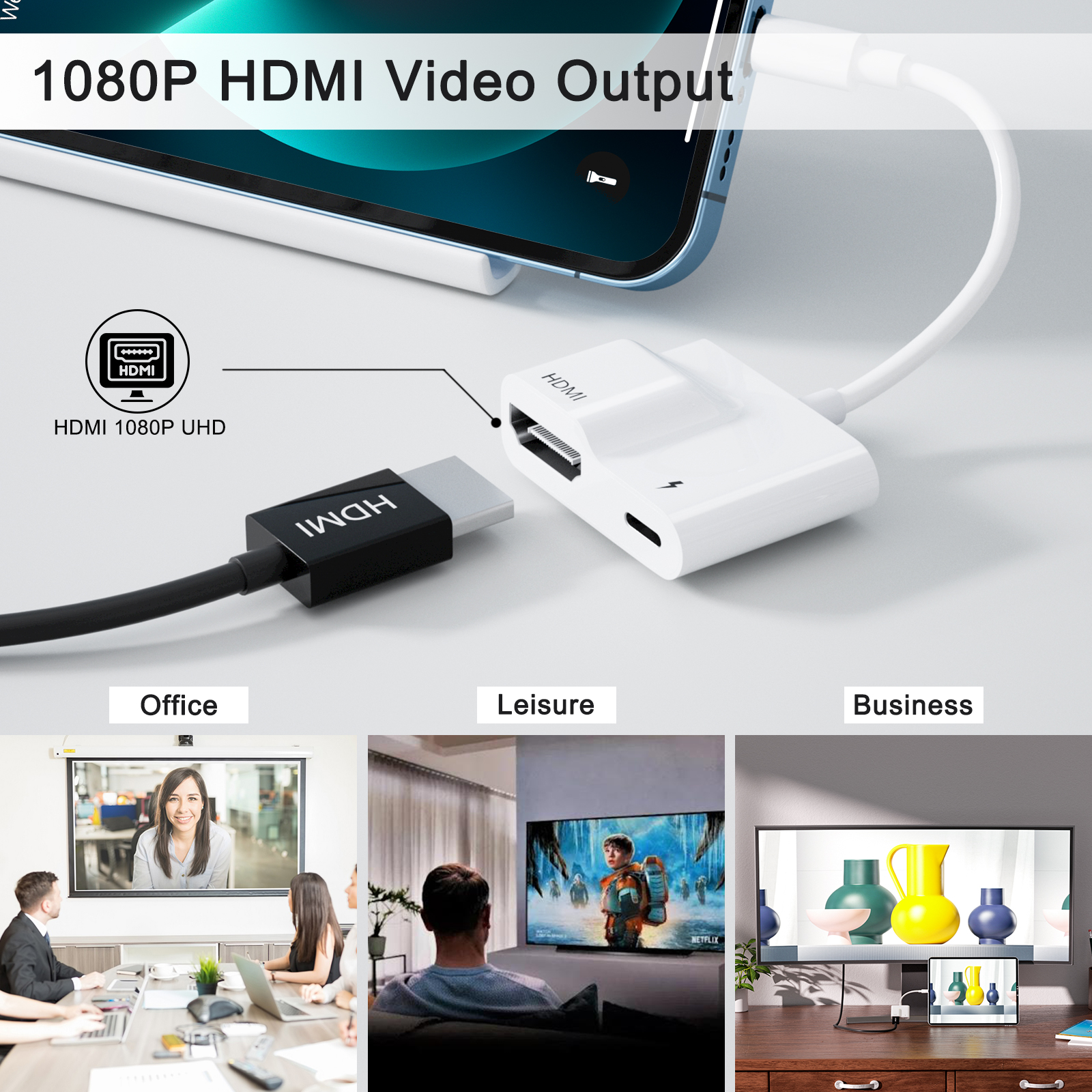Lightning to HDMI Digital AV Adapter for iPhone 14/13/iPad to 1080P TV/Card Reader/USB/Ethernet Support Projector/Monitor