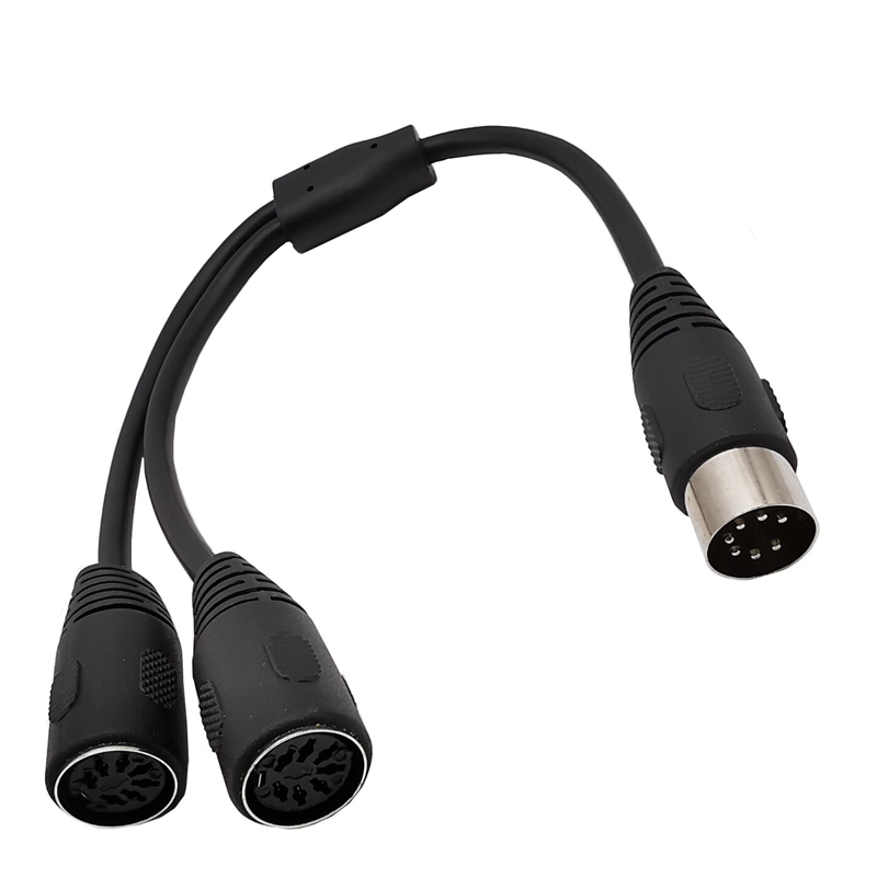 DIN 7-Pin MIDI Cable Splitter Y Adapter 7-Pin Male to 2 Female 0.25M Cable