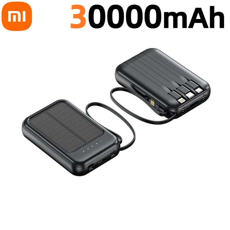 Xiaomi 50000mAh Solar Power Bank Built 4 Cables Fast Charger High Capacity Powerbank Spare Battery For Mobile Phones: Gold