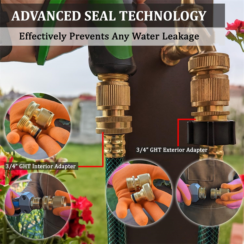 Brass Water Hose Quick Connect Fittings, Release Hose Connector, Fit for 3/4" Gardening Hoses, Garden Hose Quick Disconnect Set